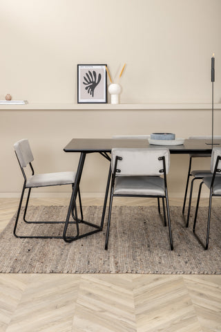 Venture Home Petra Matbord - Svart / Svart Faner+Kenth Stol - Svart / Ljusgrå Sammet_6
