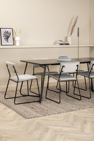 Venture Home Petra Matbord - Svart / Svart Faner+Kenth Stol - Svart / Ljusgrå Sammet_6