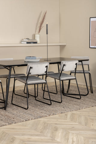 Venture Home Petra Matbord - Svart / Svart Faner+Kenth Stol - Svart / Ljusgrå Sammet_6