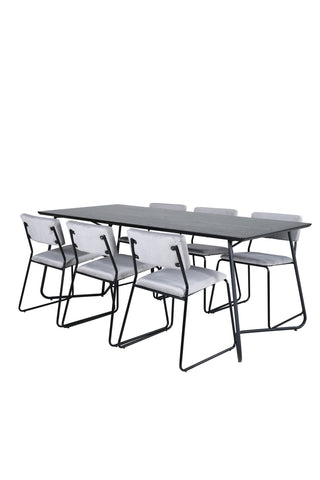 Venture Home Petra Matbord - Svart / Svart Faner+Kenth Stol - Svart / Ljusgrå Sammet_6