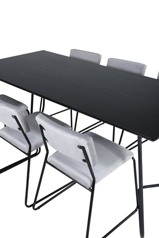 Venture Home Petra Matbord - Svart / Svart Faner+Kenth Stol - Svart / Ljusgrå Sammet_6
