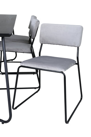 Venture Home Petra Matbord - Svart / Svart Faner+Kenth Stol - Svart / Ljusgrå Sammet_6