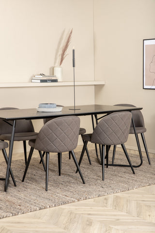 Venture Home Petra Matbord - Svart / Svart Faner+Velvet Stitches Stol - Svart / Grå Micro Fibre_6