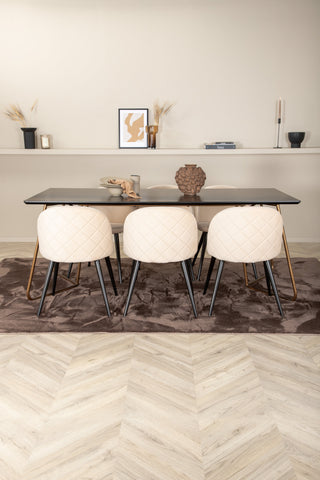 Venture Home Petra Matbord , Distressed Copper Black Faner+Velvet Stitches Stol , Black Beige Velvet_6