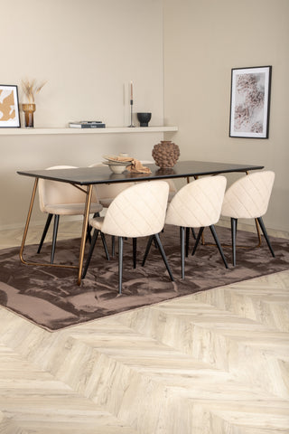 Venture Home Petra Matbord , Distressed Copper Black Faner+Velvet Stitches Stol , Black Beige Velvet_6