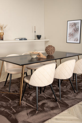 Venture Home Petra Matbord , Distressed Copper Black Faner+Velvet Stitches Stol , Black Beige Velvet_6