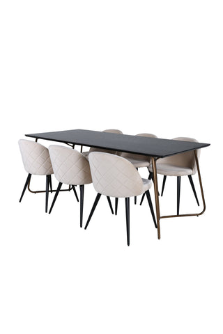 Venture Home Petra Matbord , Distressed Copper Black Faner+Velvet Stitches Stol , Black Beige Velvet_6