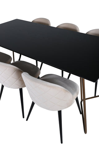 Venture Home Petra Matbord , Distressed Copper Black Faner+Velvet Stitches Stol , Black Beige Velvet_6