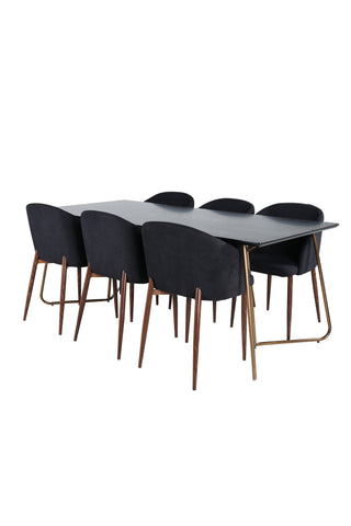 Venture Home Petra Matbord , Distressed Copper Black Faner+Arch Dining Chair , Valnöt Ben , Black Fabric_6