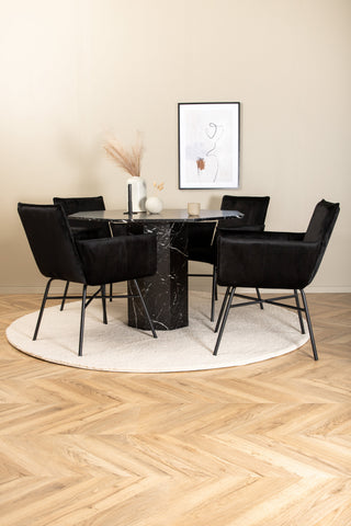 Venture Home Marbs Runt Matbord - Svart / Svart Glas Marmor+Petra Stol - Svart / Svart Sammet_4
