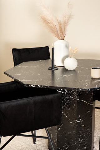 Venture Home Marbs Runt Matbord - Svart / Svart Glas Marmor+Petra Stol - Svart / Svart Sammet_4