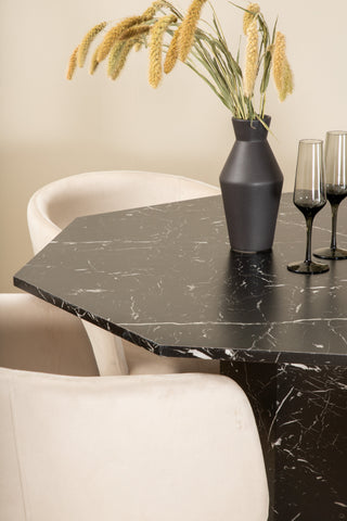Venture Home Marbs Runt Matbord - Svart / Svart Glas Marble+Berit Stol - Svart / Beige Sammet_4