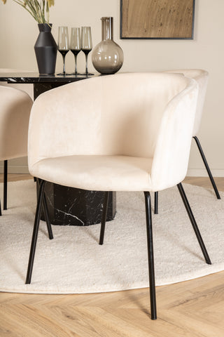 Venture Home Marbs Runt Matbord - Svart / Svart Glas Marble+Berit Stol - Svart / Beige Sammet_4