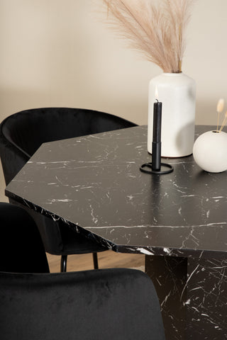 Venture Home Marbs Runt Matbord - Svart / Svart Glas Marble+Berit Stol - Svart / Svart Sammet_4