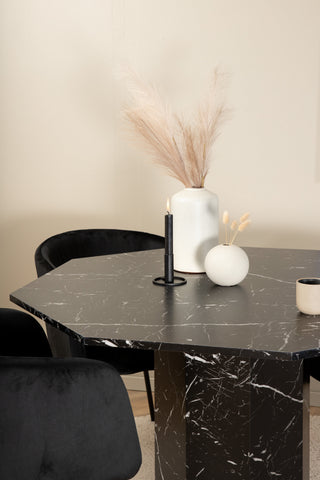 Venture Home Marbs Runt Matbord - Svart / Svart Glas Marble+Berit Stol - Svart / Svart Sammet_4