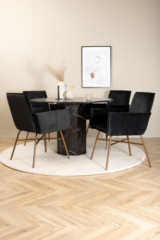 Venture Home Marbs Runt Matbord - Svart / Svart Glas Marmor+Petra Stol - Distressed Copper / Black Velvet_4