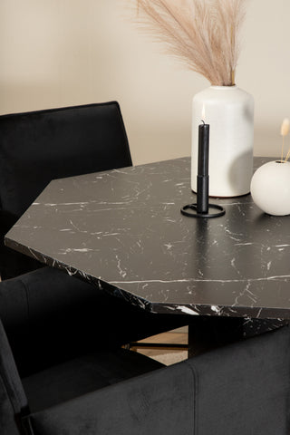 Venture Home Marbs Runt Matbord - Svart / Svart Glas Marmor+Petra Stol - Distressed Copper / Black Velvet_4