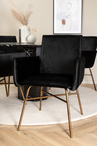 Venture Home Marbs Runt Matbord - Svart / Svart Glas Marmor+Petra Stol - Distressed Copper / Black Velvet_4