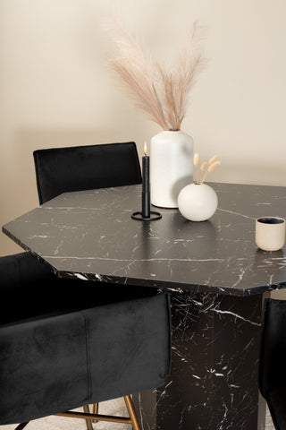 Venture Home Marbs Runt Matbord - Svart / Svart Glas Marmor+Petra Stol - Distressed Copper / Black Velvet_4