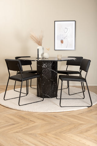 Venture Home Marbs Runt Matbord - Svart / Svart Glas Marble+Kenth Stol - Svart / Svart PU_4
