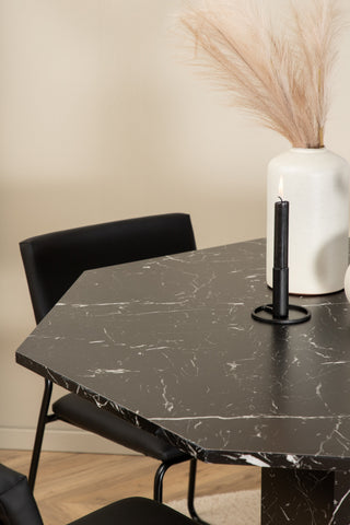 Venture Home Marbs Runt Matbord - Svart / Svart Glas Marble+Kenth Stol - Svart / Svart PU_4