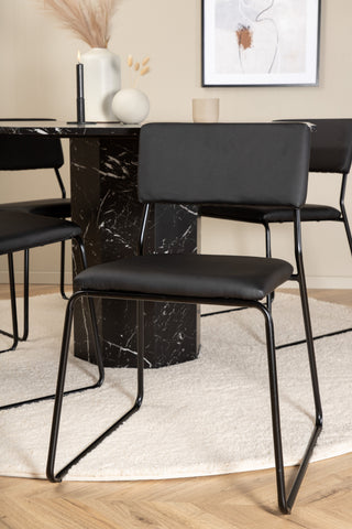 Venture Home Marbs Runt Matbord - Svart / Svart Glas Marble+Kenth Stol - Svart / Svart PU_4