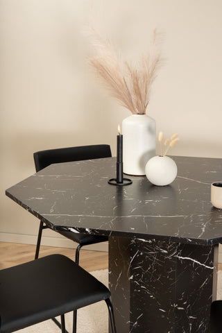 Venture Home Marbs Runt Matbord - Svart / Svart Glas Marble+Kenth Stol - Svart / Svart PU_4