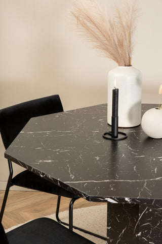 Venture Home Marbs Runt Matbord - Svart / Svart Glas Marmor+Kenth Stol - Svart / Svart Sammet_4
