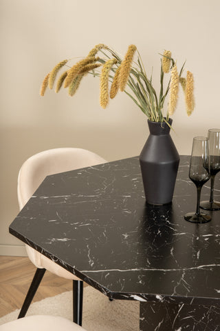 Venture Home Marbs Runt Matbord - Svart / Svart Glas Marble+Velvet Stitches Stol - Svart / Beige Velvet_4
