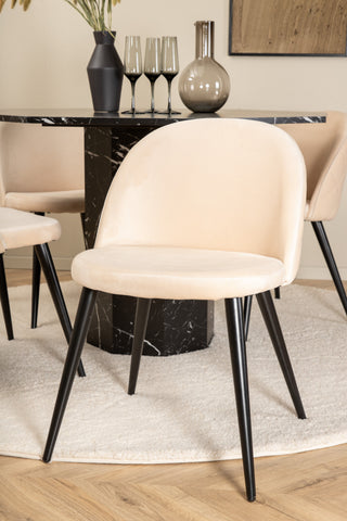 Venture Home Marbs Runt Matbord - Svart / Svart Glas Marble+Velvet Stitches Stol - Svart / Beige Velvet_4