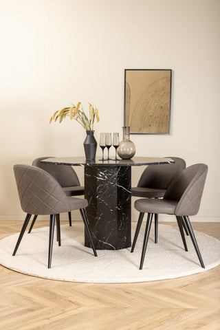 Venture Home Marbs Runt Matbord - Svart / Svart Glas Marmor+Velvet Stitches Stol - Svart / Grå Micro Fibre_4