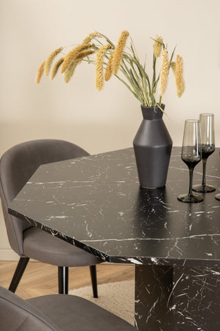 Venture Home Marbs Runt Matbord - Svart / Svart Glas Marmor+Velvet Stitches Stol - Svart / Grå Micro Fibre_4
