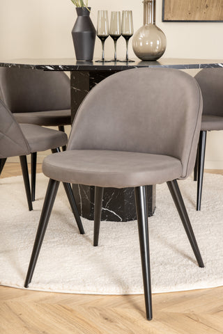 Venture Home Marbs Runt Matbord - Svart / Svart Glas Marmor+Velvet Stitches Stol - Svart / Grå Micro Fibre_4