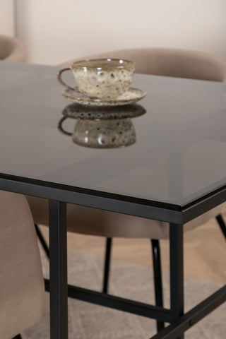 Venture Home Leif Matbord - Svart / Svart rökt rökt Glas+Berit Stol - Svart / Beige Tyg (Polyesterlinne )_4