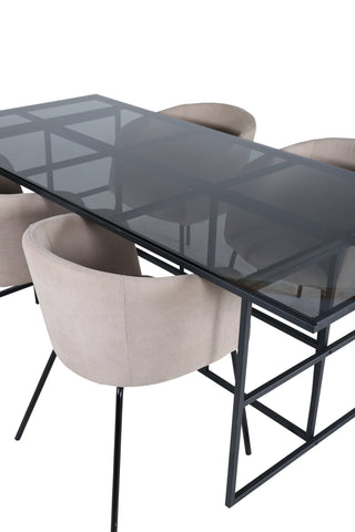 Venture Home Leif Matbord - Svart / Svart rökt rökt Glas+Berit Stol - Svart / Beige Tyg (Polyesterlinne )_4