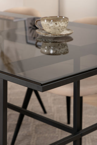 Venture Home Leif Matbord - Svart / Svart rökt rökt Glas+Velvet Stitches Stol - Svart / Beige Velvet_4