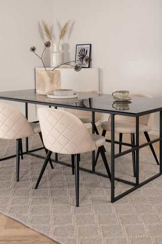 Venture Home Leif Matbord - Svart / Svart rökt rökt Glas+Velvet Stitches Stol - Svart / Beige Velvet_4