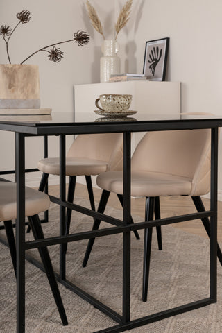 Venture Home Leif Matbord - Svart / Svart rökt rökt Glas+Velvet Stitches Stol - Svart / Beige Velvet_4