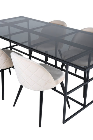 Venture Home Leif Matbord - Svart / Svart rökt rökt Glas+Velvet Stitches Stol - Svart / Beige Velvet_4