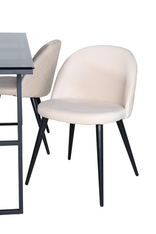 Venture Home Leif Matbord - Svart / Svart rökt rökt Glas+Velvet Stitches Stol - Svart / Beige Velvet_4
