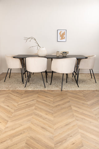 Venture Home Uno Matbord - Svart / Svart Faner+Berit Stol - Svart / Beige Sammet_6