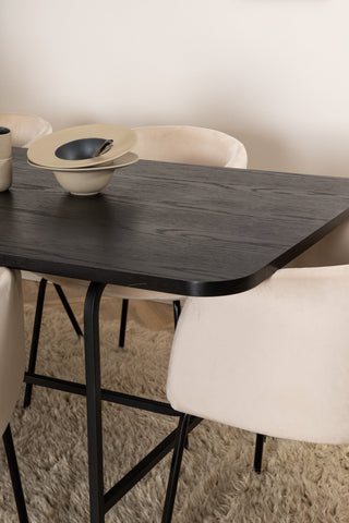 Venture Home Uno Matbord - Svart / Svart Faner+Berit Stol - Svart / Beige Sammet_6