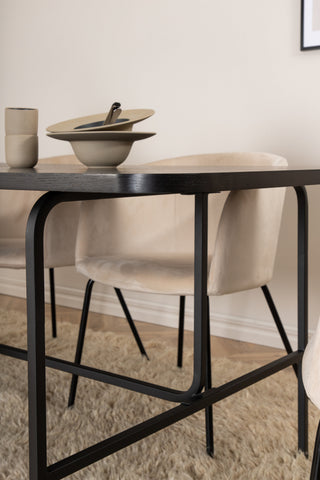 Venture Home Uno Matbord - Svart / Svart Faner+Berit Stol - Svart / Beige Sammet_6