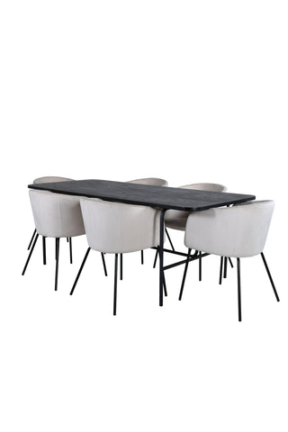 Venture Home Uno Matbord - Svart / Svart Faner+Berit Stol - Svart / Beige Sammet_6