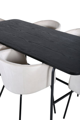 Venture Home Uno Matbord - Svart / Svart Faner+Berit Stol - Svart / Beige Sammet_6