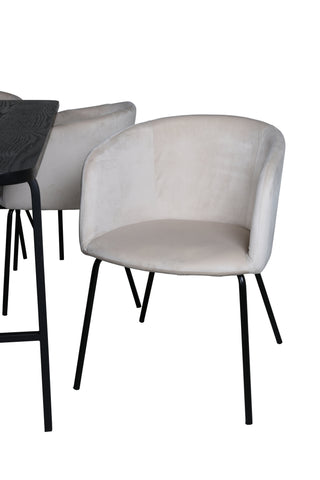 Venture Home Uno Matbord - Svart / Svart Faner+Berit Stol - Svart / Beige Sammet_6