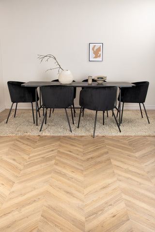 Venture Home Uno Matbord - Svart / Svart Faner+Berit Stol - Svart / Svart Sammet_6