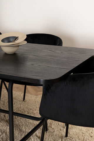 Venture Home Uno Matbord - Svart / Svart Faner+Berit Stol - Svart / Svart Sammet_6