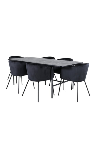 Venture Home Uno Matbord - Svart / Svart Faner+Berit Stol - Svart / Svart Sammet_6