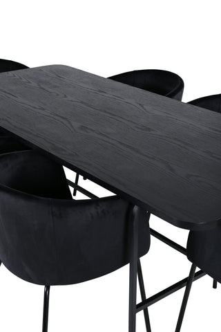Venture Home Uno Matbord - Svart / Svart Faner+Berit Stol - Svart / Svart Sammet_6